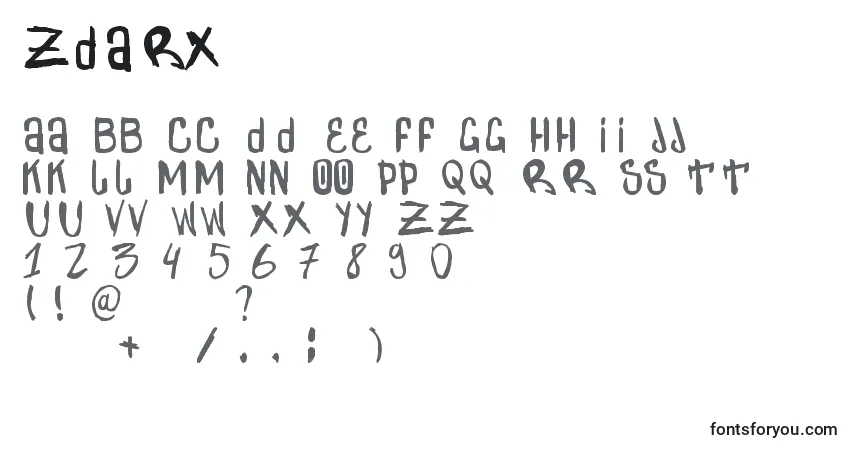 Schriftart Zdarx – Alphabet, Zahlen, spezielle Symbole