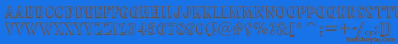 フォントSprocketDeluxeBt – 茶色の文字が青い背景にあります。