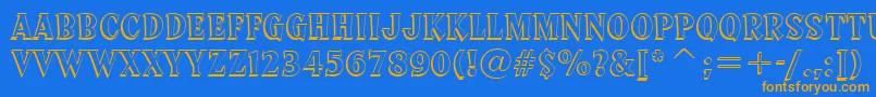 フォントSprocketDeluxeBt – オレンジ色の文字が青い背景にあります。