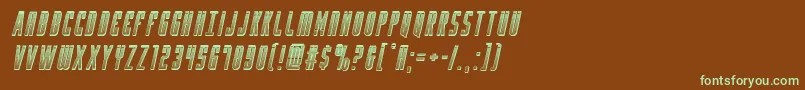 フォントYfileschromeital – 緑色の文字が茶色の背景にあります。