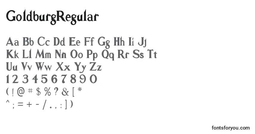 Schriftart GoldburgRegular – Alphabet, Zahlen, spezielle Symbole