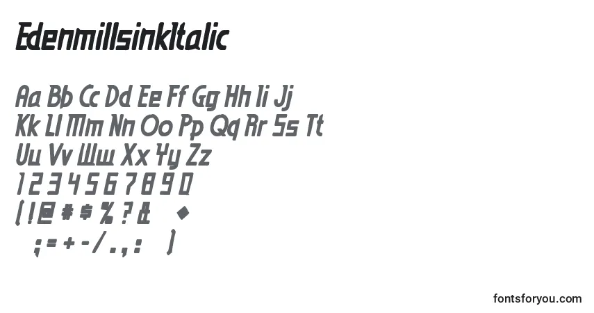 Czcionka EdenmillsinkItalic – alfabet, cyfry, specjalne znaki