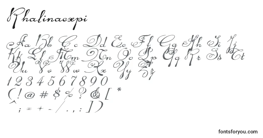 Schriftart Rhalinaexpi – Alphabet, Zahlen, spezielle Symbole