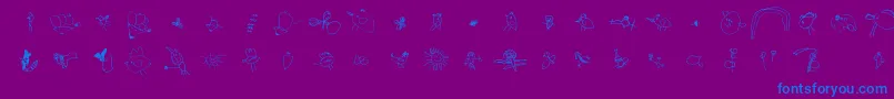 Julidoodles3yrsSmall-Schriftart – Blaue Schriften auf violettem Hintergrund