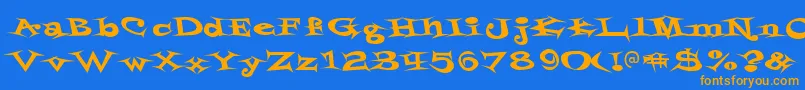 フォントStyrofoa – オレンジ色の文字が青い背景にあります。