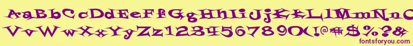 フォントStyrofoa – 紫色のフォント、黄色の背景