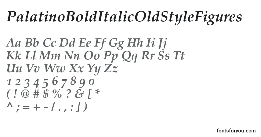 PalatinoBoldItalicOldStyleFigures-fontti – aakkoset, numerot, erikoismerkit