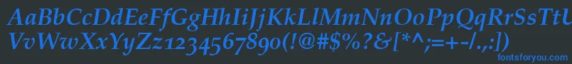 PalatinoBoldItalicOldStyleFigures Font – Blue Fonts on Black Background