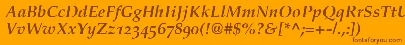 PalatinoBoldItalicOldStyleFigures-Schriftart – Braune Schriften auf orangefarbenem Hintergrund