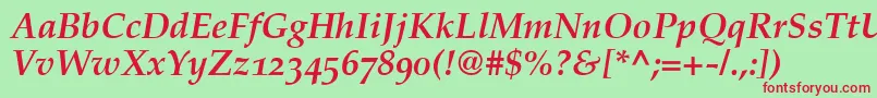 PalatinoBoldItalicOldStyleFigures Font – Red Fonts on Green Background