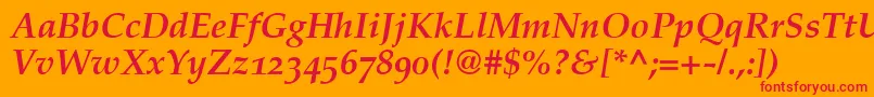 PalatinoBoldItalicOldStyleFigures Font – Red Fonts on Orange Background