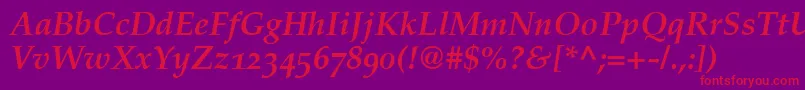 PalatinoBoldItalicOldStyleFigures Font – Red Fonts on Purple Background