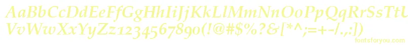 PalatinoBoldItalicOldStyleFigures-Schriftart – Gelbe Schriften auf weißem Hintergrund