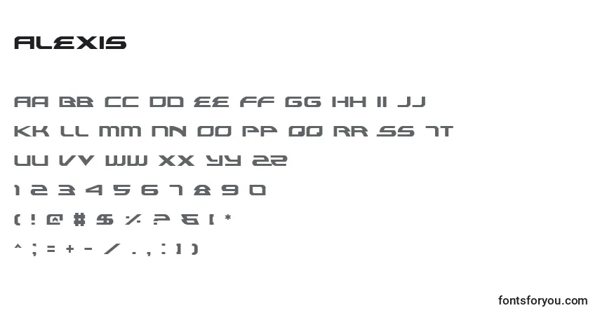 Czcionka Alexis – alfabet, cyfry, specjalne znaki