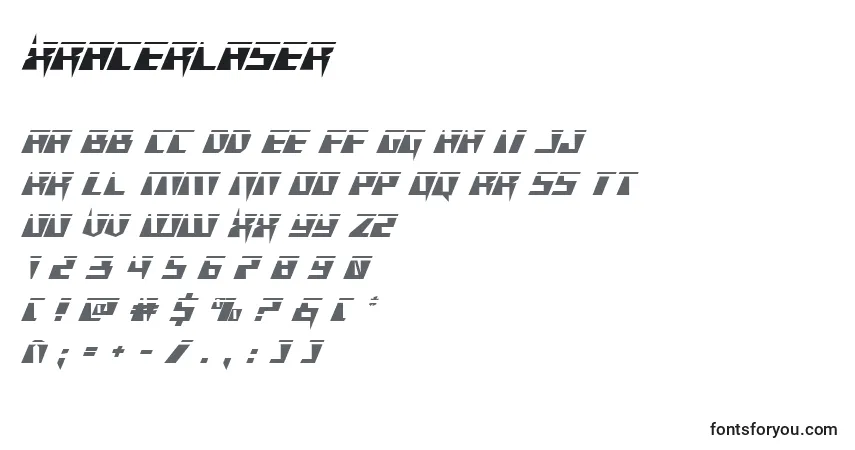 Czcionka Xracerlaser – alfabet, cyfry, specjalne znaki