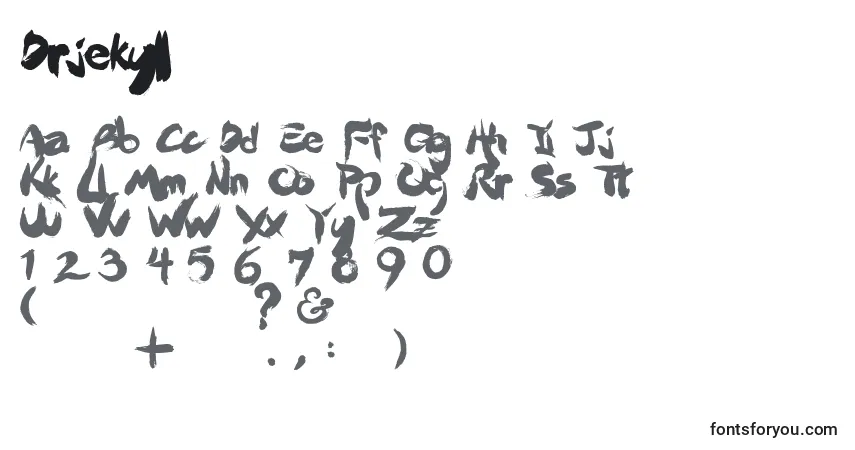 A fonte Drjekyll – alfabeto, números, caracteres especiais