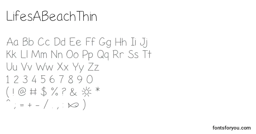 A fonte LifesABeachThin – alfabeto, números, caracteres especiais