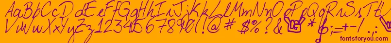 Czcionka DjbMyBoyfriendsHandwriting – fioletowe czcionki na pomarańczowym tle