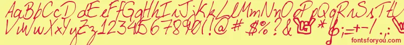 DjbMyBoyfriendsHandwriting-Schriftart – Rote Schriften auf gelbem Hintergrund