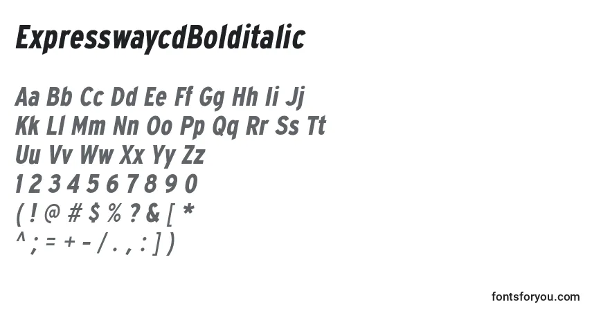 Шрифт ExpresswaycdBolditalic – алфавит, цифры, специальные символы