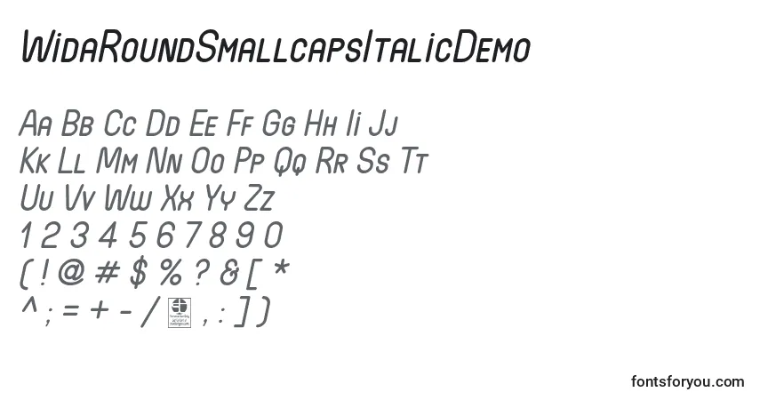 Шрифт WidaRoundSmallcapsItalicDemo – алфавит, цифры, специальные символы