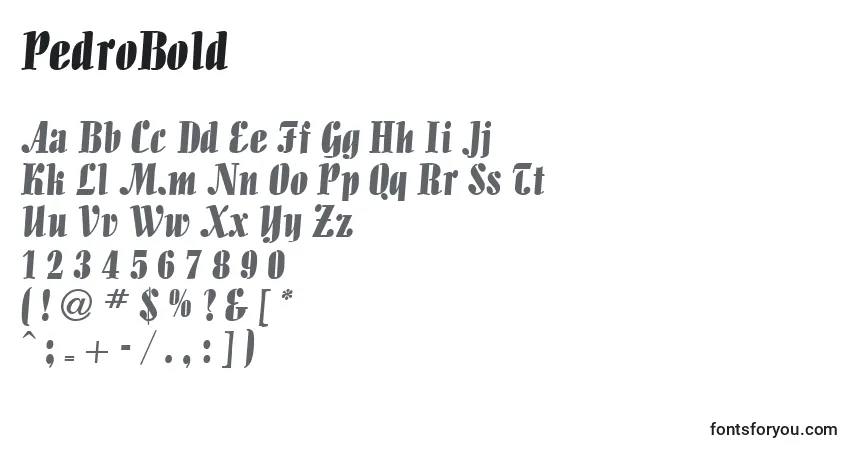 Czcionka PedroBold – alfabet, cyfry, specjalne znaki