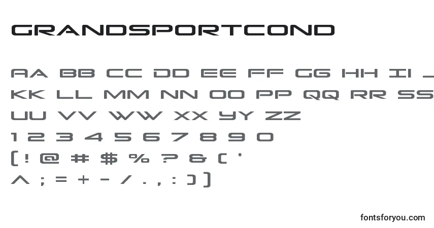 Czcionka Grandsportcond – alfabet, cyfry, specjalne znaki