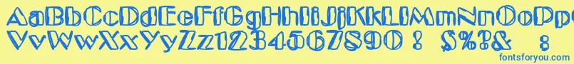 フォントKaptainToupe – 青い文字が黄色の背景にあります。
