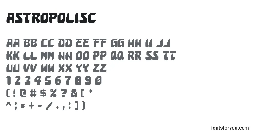 A fonte Astropolisc – alfabeto, números, caracteres especiais