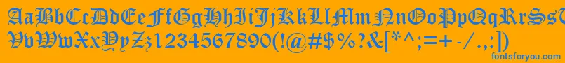 OldEnglishTextMt-Schriftart – Blaue Schriften auf orangefarbenem Hintergrund