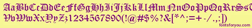 OldEnglishTextMt-Schriftart – Violette Schriften auf gelbem Hintergrund