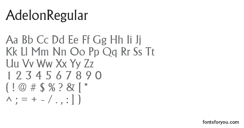 A fonte AdelonRegular – alfabeto, números, caracteres especiais