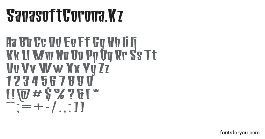 A fonte SanasoftCorona.Kz – alfabeto, números, caracteres especiais