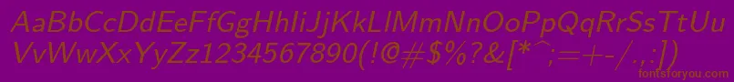 Lmsans9Oblique-Schriftart – Braune Schriften auf violettem Hintergrund