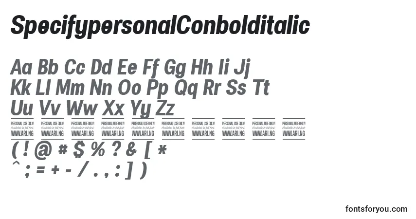Schriftart SpecifypersonalConbolditalic – Alphabet, Zahlen, spezielle Symbole