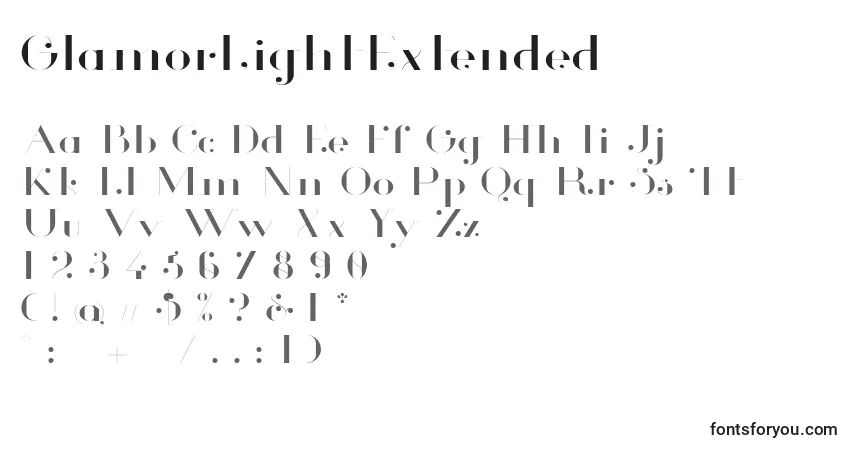 Schriftart GlamorLightExtended – Alphabet, Zahlen, spezielle Symbole