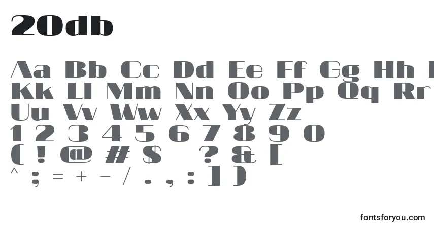Schriftart 20db – Alphabet, Zahlen, spezielle Symbole