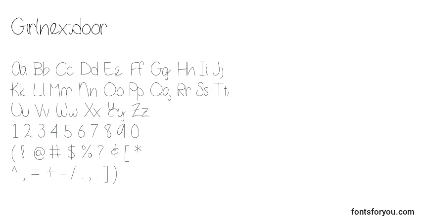 Czcionka Girlnextdoor – alfabet, cyfry, specjalne znaki