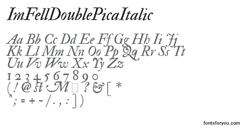 Schriftart ImFellDoublePicaItalic – Alphabet, Zahlen, spezielle Symbole