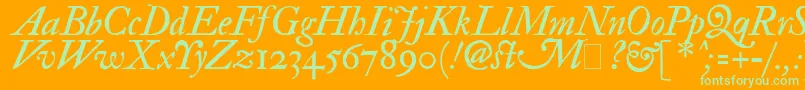 ImFellDoublePicaItalic-Schriftart – Grüne Schriften auf orangefarbenem Hintergrund