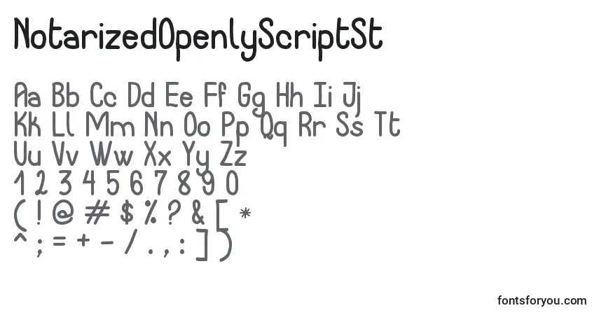 Czcionka NotarizedOpenlyScriptSt – alfabet, cyfry, specjalne znaki