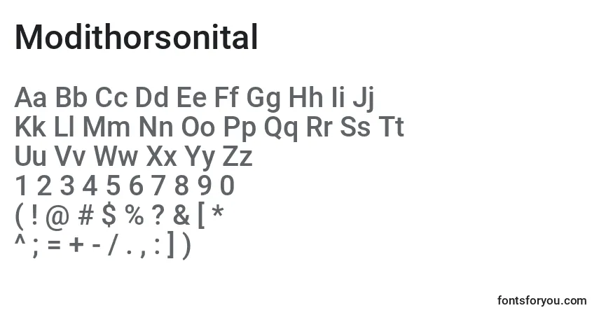 Schriftart Modithorsonital – Alphabet, Zahlen, spezielle Symbole
