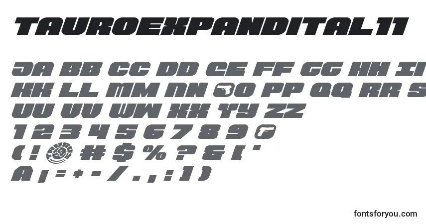 Czcionka Tauroexpandital11 – alfabet, cyfry, specjalne znaki
