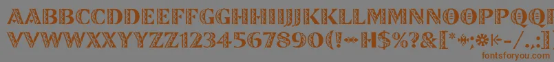 フォントZinjaroLetPlain – 茶色の文字が灰色の背景にあります。