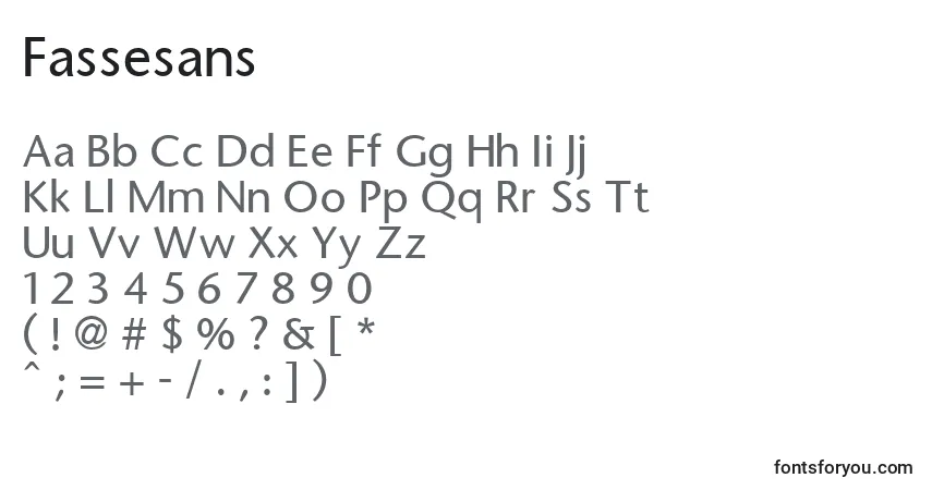 Czcionka Fassesans – alfabet, cyfry, specjalne znaki