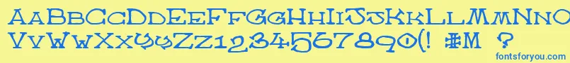 フォントAtlasOfTheMagi – 青い文字が黄色の背景にあります。