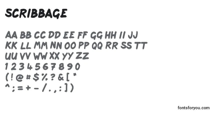 A fonte Scribbage – alfabeto, números, caracteres especiais