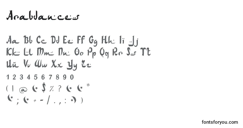 A fonte Arabdances – alfabeto, números, caracteres especiais