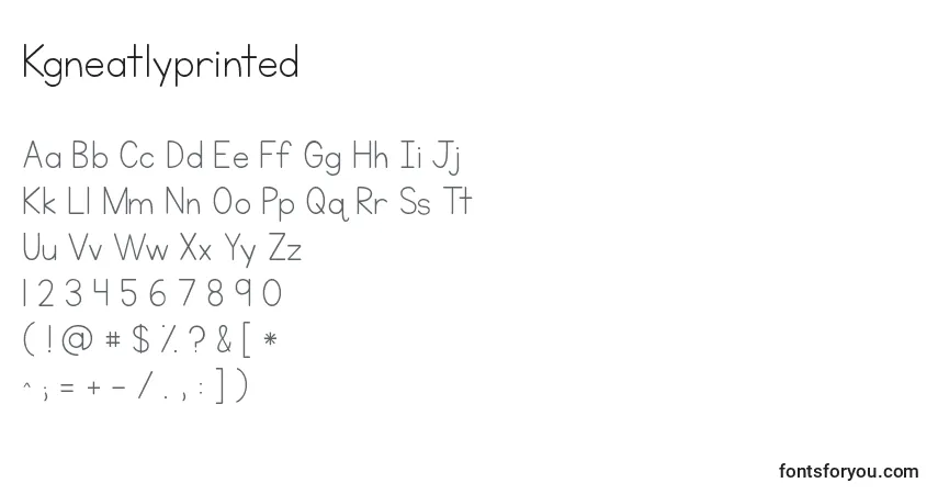 A fonte Kgneatlyprinted – alfabeto, números, caracteres especiais