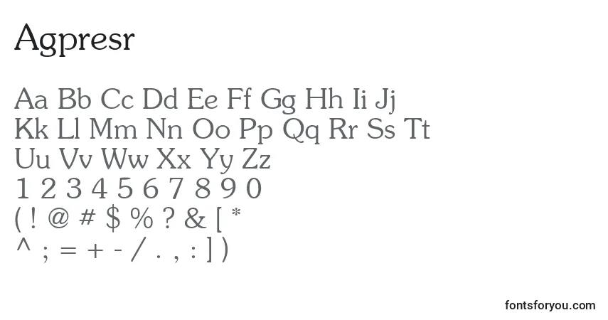 Czcionka Agpresr – alfabet, cyfry, specjalne znaki
